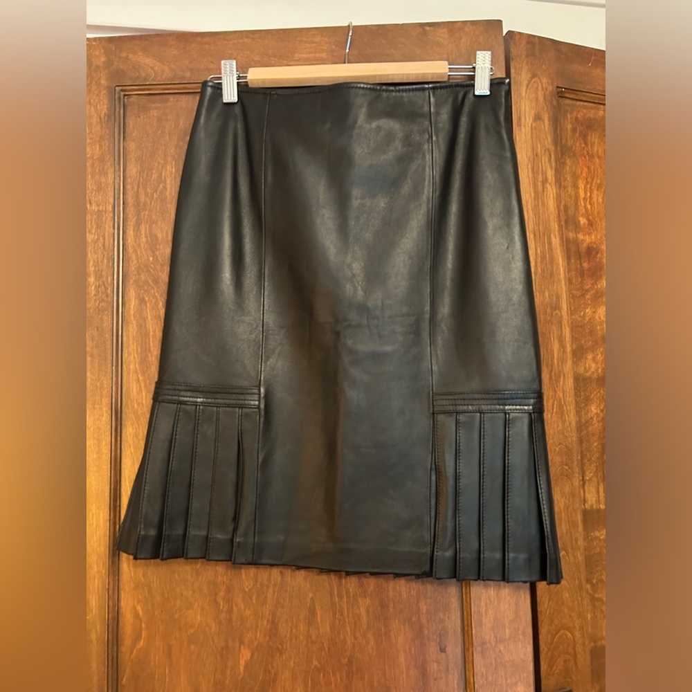 Pleated Leather Pencil Skirt